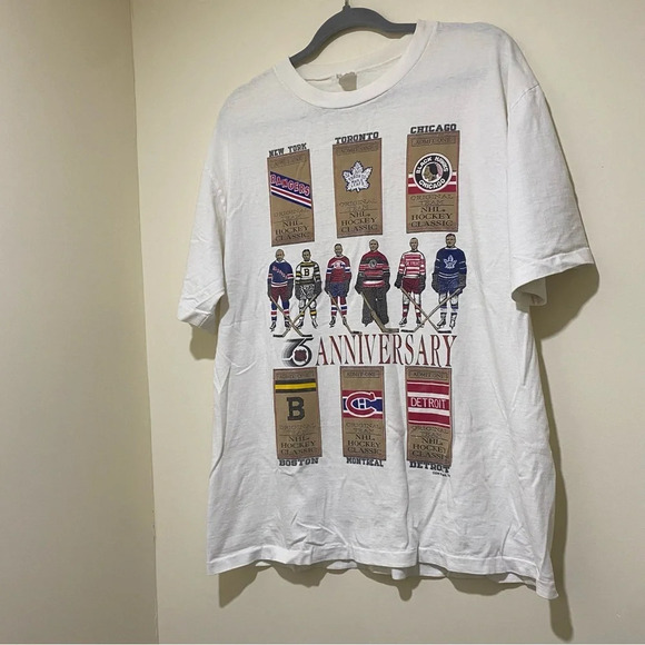 Vintage 1991 NHL  75th Anniversary Single Stitch Hockey NHL Graphic Shirt Size L - Picture 3 of 16
